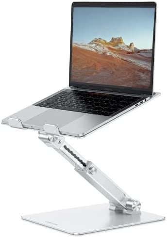 OMOTON Adjustable Laptop Stand for Desk, Ergonomic Computer Stand, Portable Laptop Riser for Standing Height up to 20" Compatible with MacBook Air/Pro, Dell and All Laptops 10-17 inch, Silver