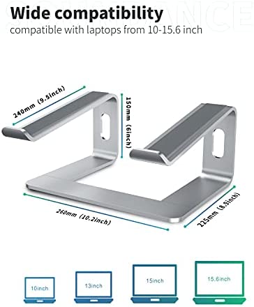 SOUNDANCE Laptop Stand, Aluminum Computer Riser, Ergonomic Laptops Elevator for Desk, Metal Holder Compatible with 10 to 15.6 Inches Notebook Computer, Silver - Image 2