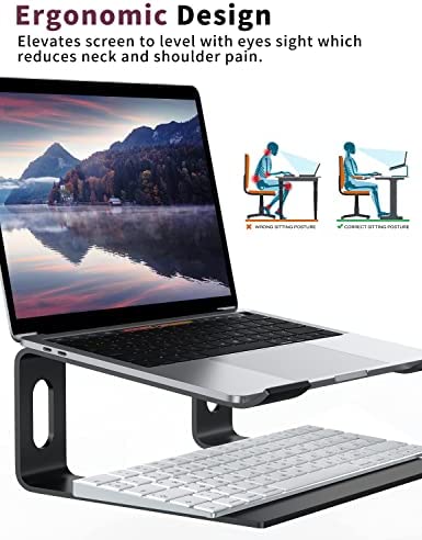 ALASHI Laptop Stand for Desk, Aluminum Computer Riser, Ergonomic Notebook Holder, Detachable Metal Laptops Elevator, PC Cooling Mount Support 10 to 15.6 Inches Notebook, Black - Image 3