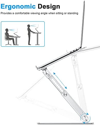 OMOTON Adjustable Laptop Stand for Desk, Ergonomic Computer Stand, Portable Laptop Riser for Standing Height up to 20" Compatible with MacBook Air/Pro, Dell and All Laptops 10-17 inch, Silver - Image 5