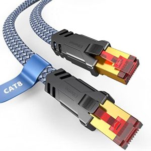 Snowkids Cat 8 Ethernet Cable 15 FT, Flat High Speed Ethernet Cable, 40Gbps,2000Mhz Braided Internet Cable, Gold Plated RJ45 Connector, LAN Cable S/FTP Network Cable for Modem/Router/PS4/5/Gaming/PC