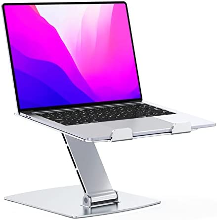 STOON Laptop Stand Adjustable Height, Ergonomic Portable Laptop Holder Riser for Desk, Aluminum Foldable Computer Notebook Stand Compatible with MacBook Air Pro, Dell XPS, HP (10-16") - Silver