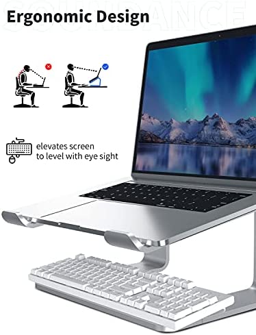 SOUNDANCE Laptop Stand, Aluminum Computer Riser, Ergonomic Laptops Elevator for Desk, Metal Holder Compatible with 10 to 15.6 Inches Notebook Computer, Silver - Image 3