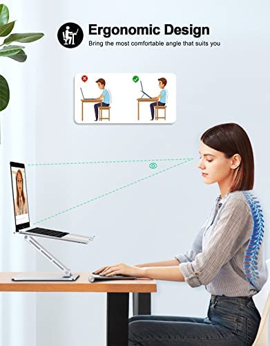 RIWUCT Foldable Laptop Stand, Height Adjustable Ergonomic Computer Stand for Desk, Ventilated Aluminum Portable Laptop Riser Holder Mount Compatible with MacBook Pro Air, All Notebooks 10-16" - Image 2