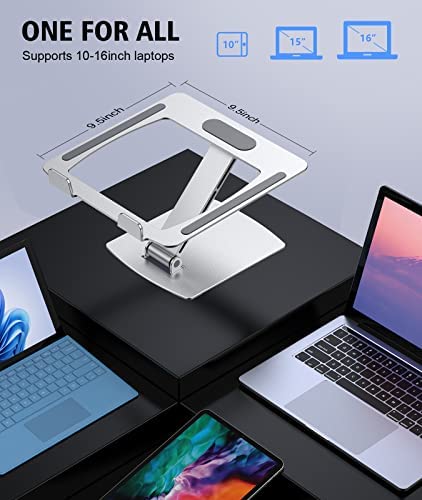 STOON Laptop Stand Adjustable Height, Ergonomic Portable Laptop Holder Riser for Desk, Aluminum Foldable Computer Notebook Stand Compatible with MacBook Air Pro, Dell XPS, HP (10-16") - Silver - Image 6