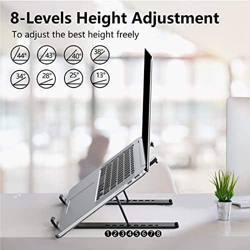 Tonmom Laptop Stand for Desk, Adjustable Laptop Riser ABS+Silicone Foldable Portable Laptop Holder, Ventilated Cooling Notebook Stand for 10-15.6” Laptops,Tablet-Black - Image 3