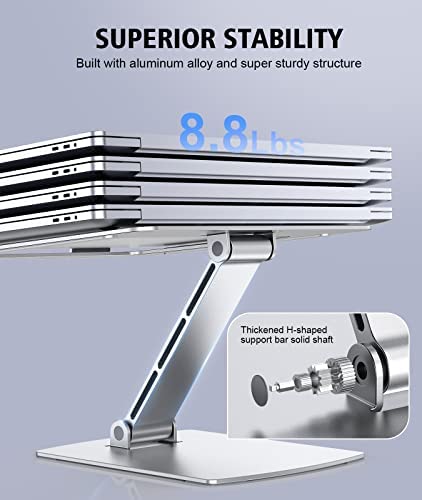 STOON Laptop Stand Adjustable Height, Ergonomic Portable Laptop Holder Riser for Desk, Aluminum Foldable Computer Notebook Stand Compatible with MacBook Air Pro, Dell XPS, HP (10-16") - Silver - Image 3