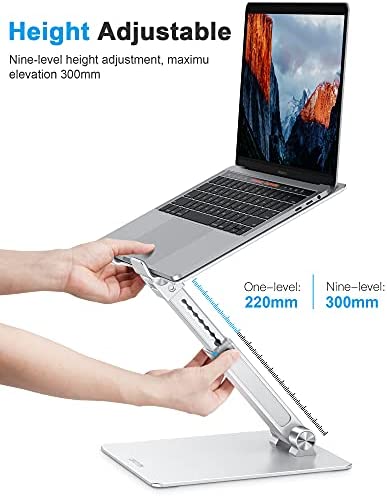 OMOTON Adjustable Laptop Stand for Desk, Ergonomic Computer Stand, Portable Laptop Riser for Standing Height up to 20" Compatible with MacBook Air/Pro, Dell and All Laptops 10-17 inch, Silver - Image 2