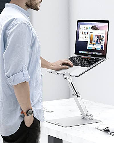 OMOTON Adjustable Laptop Stand for Desk, Ergonomic Computer Stand, Portable Laptop Riser for Standing Height up to 20" Compatible with MacBook Air/Pro, Dell and All Laptops 10-17 inch, Silver - Image 9
