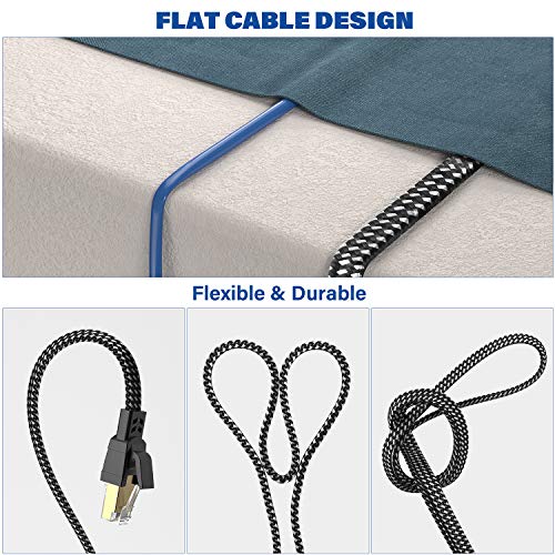 Cat 8 Ethernet Cable 15 ft, Nylon Braided High Speed Heavy Duty Cat8 Network LAN Patch Cord, 40Gbps 2000Mhz SFTP RJ45 Flat Internet Cable Shielded in Wall, Indoor&Outdoor for Modem/Router/Gaming/PC - Image 5
